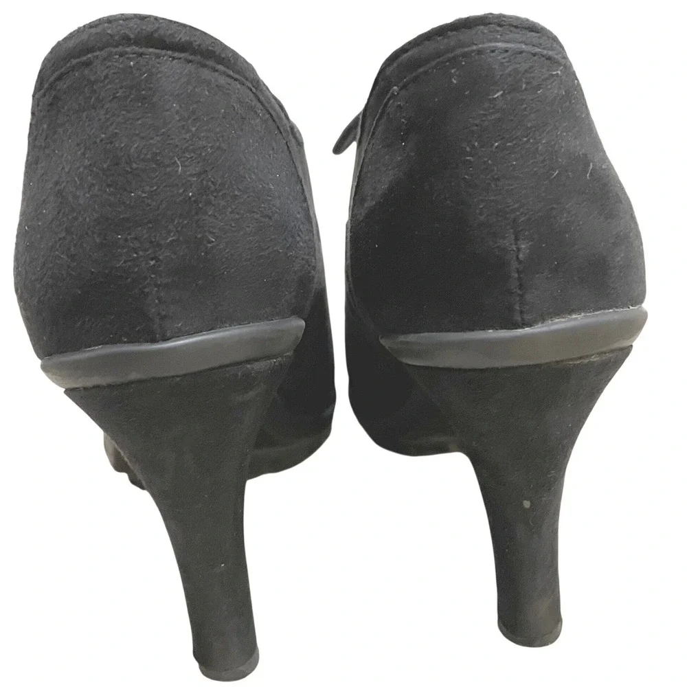 Tahari Temple‎ Booties Black Faux Suede Lace Up Fringe High Heel Shoes Size 7